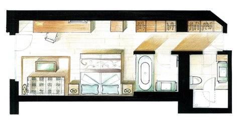 采尔马特 Le Petit Cervin酒店 外观 照片 A floor plan of a typical hotel room